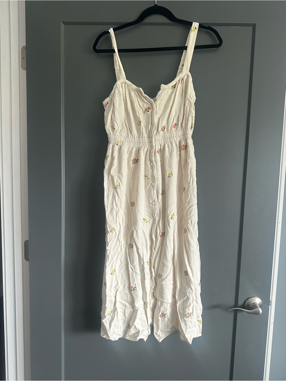 Dex White Maxi Dress with Pink and Yellow Floral Embroidery
